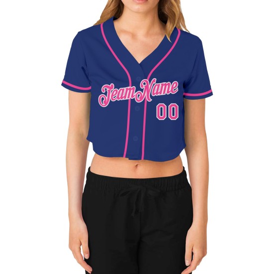 V-Ausschnitt Royal Damen Jersey Baseball Custom Pink-Weiß Cropped V-Ausschnitt Royal Damen Jersey Baseball Custom Pink-Weiß Cropped