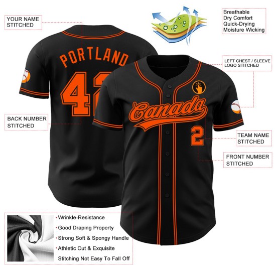 Authentisches schwarzes benutzerdefiniertes orangefarbenes Baseball-Trikot Authentisches schwarzes benutzerdefiniertes orangefarbenes Baseball-Trikot