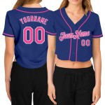 V-Ausschnitt Royal Damen Jersey Baseball Custom Pink-Weiß Cropped V-Ausschnitt Royal Damen Jersey Baseball Custom Pink-Weiß Cropped
