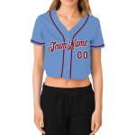 Damen V-Ausschnitt Jersey Cropped Custom Baseball Purpur-Weiß Hellblau Damen V-Ausschnitt Jersey Cropped Custom Baseball Purpur-Weiß Hellblau