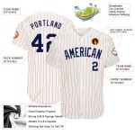 Orange Baseball Custom Authentic Jersey Marineblau Nadelstreifen Weiß Orange Baseball Custom Authentic Jersey Marineblau Nadelstreifen Weiß