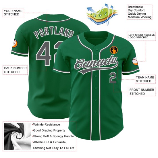 Baseball Kelly Green Custom Jersey Grau-Weiß Steel Authentic Baseball Kelly Green Custom Jersey Grau-Weiß Steel Authentic
