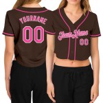 Rosa-Weiß V-Ausschnitt Damen Cropped Jersey Custom Baseball Braun Rosa-Weiß V-Ausschnitt Damen Cropped Jersey Custom Baseball Braun