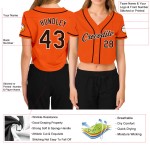 V-Ausschnitt Braun-Weiß Jersey Damen Custom Cropped Baseball Orange V-Ausschnitt Braun-Weiß Jersey Damen Custom Cropped Baseball Orange