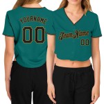Gold Baseball Damen Aqua Custom V-Ausschnitt Jersey Schwarz-Old Cropped Gold Baseball Damen Aqua Custom V-Ausschnitt Jersey Schwarz-Old Cropped
