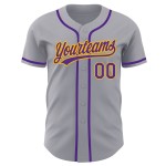 Lila-Gold Baseball Custom Jersey Authentic Grau Lila-Gold Baseball Custom Jersey Authentic Grau