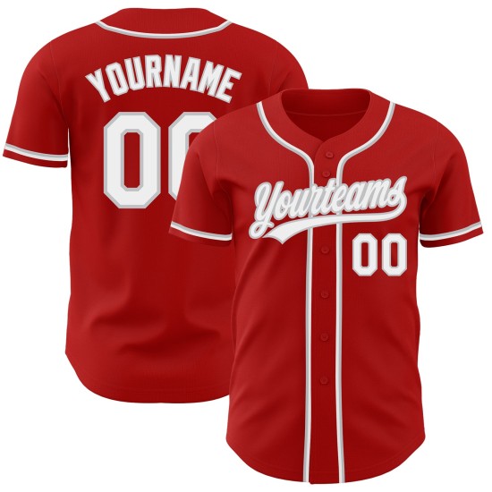 Jersey Baseball Weiß-Grau Custom Rot Authentic Jersey Baseball Weiß-Grau Custom Rot Authentic