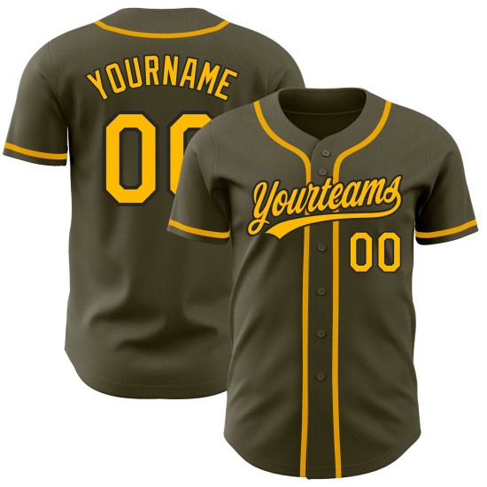 Custom Salute Gold-Schwarz Authentic Olive To Jersey Service Baseball Custom Salute Gold-Schwarz Authentic Olive To Jersey Service Baseball