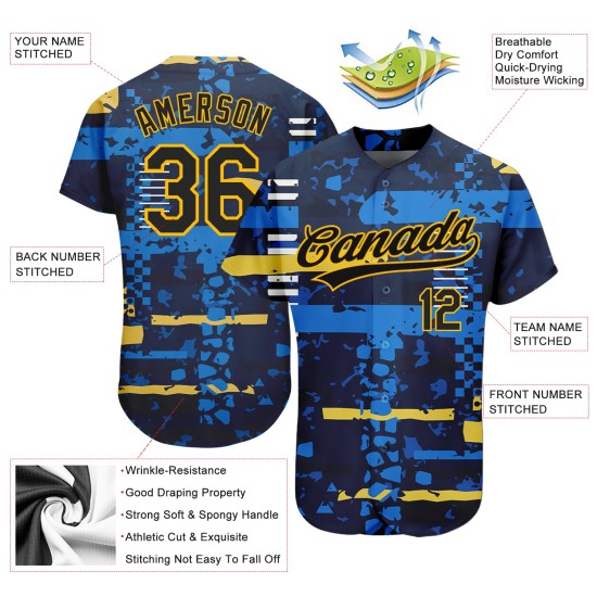 Jersey Muster Navy-Gold Design Custom Authentic 3D Navy Baseball Jersey Muster Navy-Gold Design Custom Authentic 3D Navy Baseball