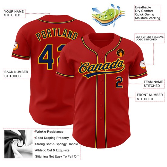 Jersey Red Baseball Authentic Navy-Gold Custom Jersey Red Baseball Authentic Navy-Gold Custom