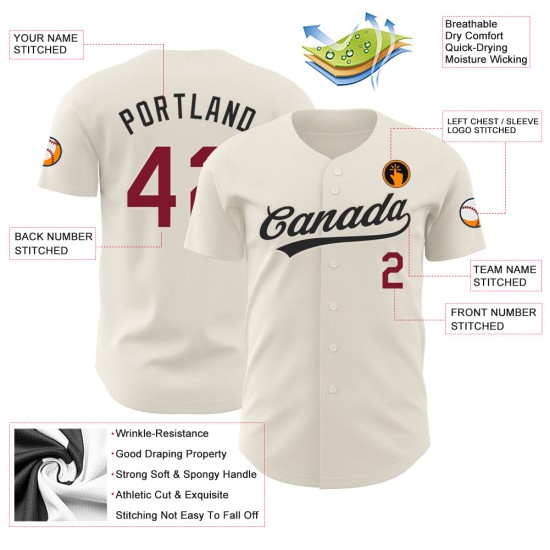 Baseball Custom Crimson-Black Authentic Jersey Creme Baseball Custom Crimson-Black Authentic Jersey Creme