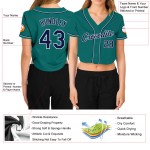 Jersey Baseball Damen V-Ausschnitt Marineblau-Weiß Aqua Custom Cropped Jersey Baseball Damen V-Ausschnitt Marineblau-Weiß Aqua Custom Cropped
