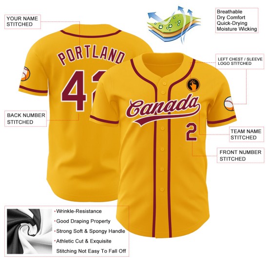 Authentisches, individuelles Goldtrikot, karminrot-weiß, Baseball Authentisches, individuelles Goldtrikot, karminrot-weiß, Baseball