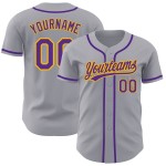 Lila-Gold Baseball Custom Jersey Authentic Grau Lila-Gold Baseball Custom Jersey Authentic Grau