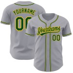 Graues authentisches benutzerdefiniertes Baseball-Trikot Grün-Gold Graues authentisches benutzerdefiniertes Baseball-Trikot Grün-Gold
